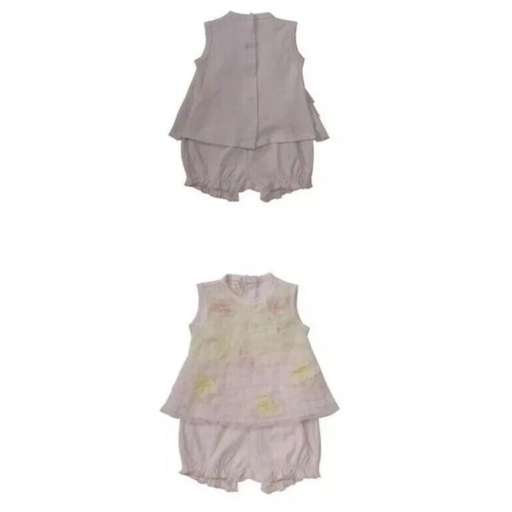 Biscotti Top Bloomers Set Outfit Ruffles Pink 12 M Cotton.. Twins? 2 Available